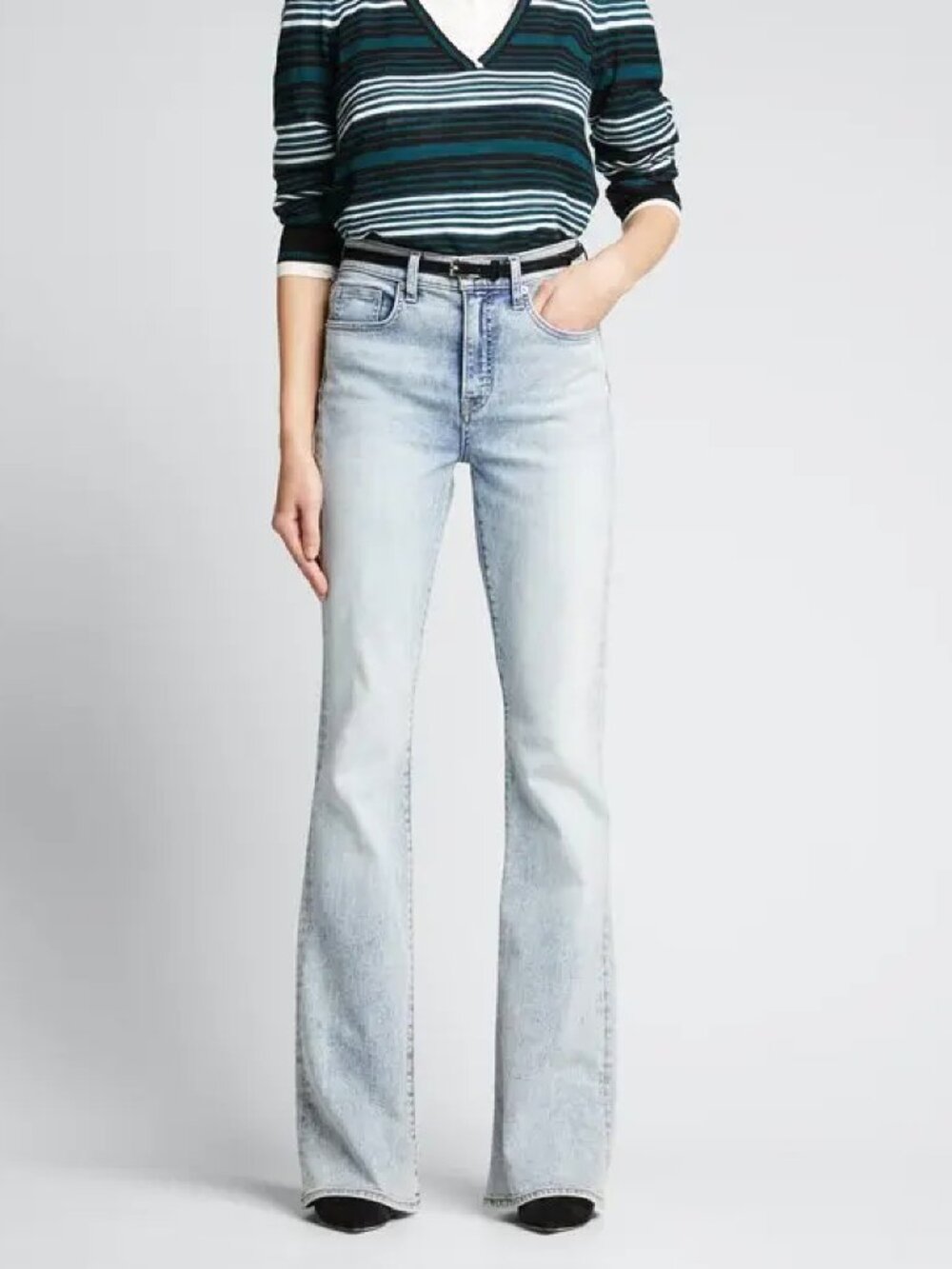 Veronica Beard beverly high-rise flare jeans wash pebble stone
